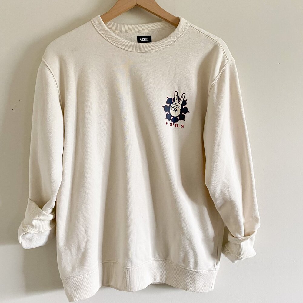 Vans Versa Peace Sign Cream Crewneck Sweatshirt Size S | Skate Streetwear
